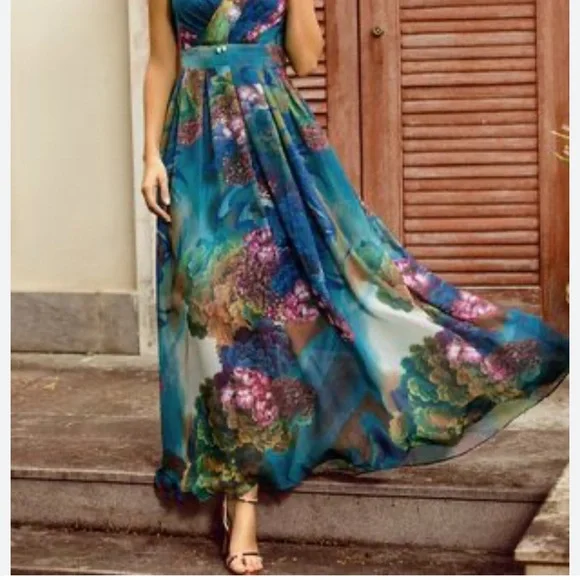 Floral Maxi Dress in Blue and Purple - Picture 3 of 10